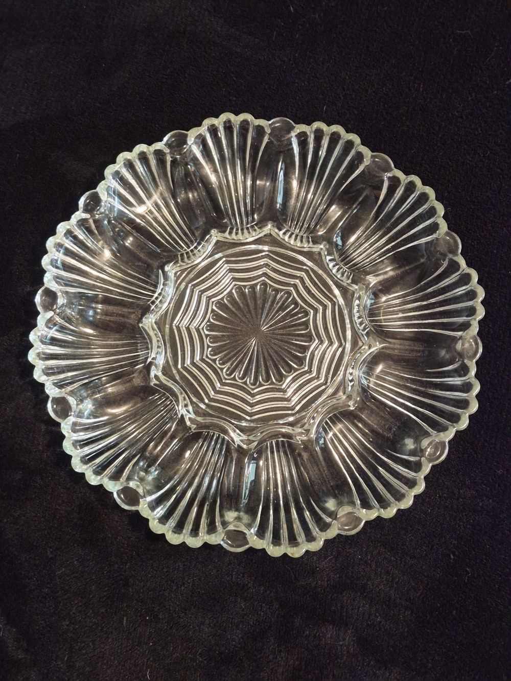 Vintage Anchor Hocking Clear Glass Deviled Egg Platter 896 Fan Shell Pattern